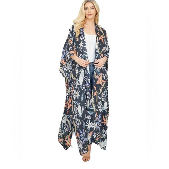 Other - Long Floral Print Boho Open Front Kimono. One Size